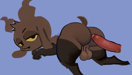 all_fours anthro ass_up balls bedroom_eyes big_butt black_body black_fur black_socks_(marking) blue_background brown_body butt disembodied_penis floppy_ears foreskin fur genitals head_tuft horn looking_back lying male narrowed_eyes on_front open_mouth partially_retracted_foreskin penis pink_penis presenting presenting_hindquarters saggy_balls seductive shortstack shortstack_male simple_background small_tail solo spiral_horn tail thick_thighs tuft wide_hips yellow_eyes big-fig ali_(big-fig) bovid caprine caprine_demon demon goat_demon mammal
