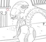 acid anthro big_butt big_head butt chair dangerous exhibitionism female furniture happy long_tail looking_at_viewer queen royalty sharp_tail simple_background solo spikes spikes_(anatomy) table tail pekisart alien_(franchise) alien_queen alien mammal xenomorph 2024 absurd_res digital_drawing_(artwork) digital_media_(artwork) hi_res monochrome