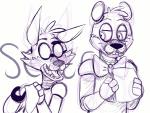 animated animated_comic animatronic anthro bear bow_(feature) bow_tie canid canine comic duo eye_patch eyewear five_nights_at_freddy's fox foxy_(fnaf) freddy_(fnaf) hook machine mammal monochrome robot scottgames shocked short_playtime simple_background sketch toy-bonnie white_background