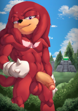 abs anthro balls bedroom_eyes biceps big_balls big_penis black_eyeliner bodily_fluids chest_markings clothing cloud dripping erection evergreen_tree eyeliner foreskin forest forest_background genital_fluids genitals gloves grass_field handwear humanoid_genitalia humanoid_penis makeup male markings master_emerald muscular muscular_anthro muscular_male narrowed_eyes nature nature_background neck_muscles pecs penis pine_tree plant precum precum_drip purple_eyes red_body seductive shrub sky smile smirk solo spiked_gloves spikes sweat tail tree polarisart sega sonic_the_hedgehog_(series) knuckles_the_echidna echidna mammal monotreme 2026 absurd_res digital_drawing_(artwork) digital_media_(artwork) hi_res portrait three-quarter_portrait