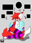 anthro canid canine clothed clothing crossdressing femboy fox legwear male mammal pattern_clothing pattern_legwear pattern_thigh_highs red_body solo stockings striped_clothing striped_legwear striped_thigh_highs stripes thigh_highs yanni_hyena