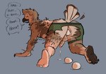 anthro beak bodily_fluids brown_body butt butt_focus cum egg egg_in_ass ejaculation feathers feet genital_fluids looking_back looking_pleasured male mid_transformation oviposition solo talon_hands talons toes transformation mejeeeehhh avian bird human humanoid mammal owl absurd_res hi_res