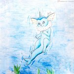 3_fingers 3_toes ambiguous_gender feet feral fingers frill_(anatomy) looking_at_viewer lying neck_frill on_back plant rock solo swimming tail text toes underwater water water_background wave yordraw nintendo pokemon eeveelution generation_1_pokemon pokemon_(species) vaporeon 1:1 hi_res painting_(artwork) traditional_media_(artwork) traditional_painting_(artwork) traditional_watercolor_(artwork) url watercolor_(artwork)