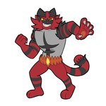 anthro claws fire fur grin male pawpads red_body red_fur smile solo teeth yellow_eyes mapdark nintendo pokemon domestic_cat felid feline felis generation_7_pokemon incineroar mammal pokemon_(species) 1:1 absurd_res hi_res