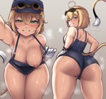 areola big_breasts big_butt biped blonde_hair blush bodily_fluids breasts butt eyewear eyewear_on_head female goggles goggles_on_head green_eyes hair hands_on_hips looking_at_viewer looking_back looking_back_at_viewer nipples one_breast_out pupils simple_background smile solo sweat sweaty_butt thick_thighs wide_hips dako dooby3d dooby_(humanoid_form) animal_humanoid humanoid jerboa_humanoid mammal mammal_humanoid rodent rodent_humanoid hi_res