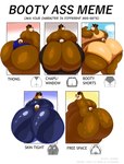 anthro big_butt bodily_fluids bottomwear brown_body brown_fur brown_hair bubble_butt butt chaps clothing fur glistening glistening_butt glistening_clothing hair hotpants huge_butt hyper hyper_butt male moobs nude obese obese_anthro obese_male overweight overweight_anthro overweight_male rear_view shorts solo sweat sweaty_butt text thong tight_clothing underwear megacoolbear_(artist) booty_ass_meme shirt_cut_meme cinna_(megacoolbear) bear mammal english_text hi_res meme