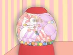 big_butt butt candy clothing cramped cuddling dessert duo eyewear feral food footwear glasses gumball_machine legwear overweight pattern_clothing socks striped_clothing stripes thigh_highs whiskers nanabsylve nintendo pokemon eeveelution espeon generation_2_pokemon generation_6_pokemon pokemon_(species) sylveon hi_res