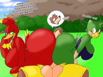 angry anthro anthrofied ass_to_ass balls beak big_balls big_breasts big_butt big_penis bodily_fluids breasts butt butt_fight butt_squish clothing collaborative collaborative_hot_dogging collaborative_sex female ffm fighting_over_boy genital_fluids genitals group group_sex hot_dogging huge_balls huge_breasts huge_butt huge_penis male male/female penis precum sex smug squish thick_thighs thong threesome underwear masterj291 banjo-kazooie nintendo rareware banjo_(banjo-kazooie) kazooie luna_(masterj291) avian bear bird mammal 2021 absurd_res digital_media_(artwork) hi_res