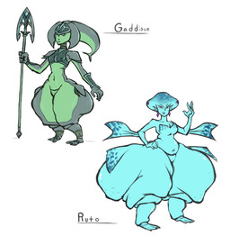 anklet arm_fin armor belly big_butt biped blue_body blue_markings blue_skin bottom_heavy bottomless bottomless_female breastplate breasts butt cellulite cleavage clothed clothing duo ear_jewelry ear_piercing ear_ring fat_legs fat_rolls feet female fin green_body green_skin grey_body grey_skin hand_on_hip headgear hip_fins holding_melee_weapon holding_object holding_polearm holding_spear holding_weapon huge_butt huge_hips huge_thighs hyper hyper_butt hyper_hips hyper_thighs jewelry leg_rolls lips markings medium_breasts melee_weapon membrane_(anatomy) multicolored_body multicolored_skin navel non-mammal_breasts nude nude_female obese obese_female obese_humanoid overweight overweight_female overweight_humanoid pear-shaped_figure piercing polearm purple_eyes ring_piercing royalty sagging_butt simple_background spear standing text thick_thighs toes two_tone_body two_tone_skin vambrace weapon webbed_feet white_background wide_hips oda-lee breath_of_the_wild nintendo ocarina_of_time the_legend_of_zelda gaddison princess_ruto animal_humanoid aquatic aquatic_humanoid fish fish_humanoid humanoid zora 2020 character_name digital_media_(artwork) full-length_portrait hi_res multiple_images portrait