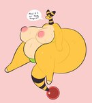 ampharos anthro belly big_belly big_breasts big_butt bodily_fluids bottomwear breasts butt clothed clothing curvy_figure digital_media_(artwork) english_text eyelashes female generation_2_pokemon hi_res huge_butt hyper hyper_butt mammal navel nintendo nipples nude overweight overweight_anthro overweight_female pokemon pokemon_(species) simple_background solo swallowpancakes sweat tail text thick_tail thick_thighs topless voluptuous voluptuous_female