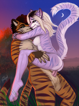 anthro areola breasts claws duo female genitals male male/female medium_breasts moon nipples penetration penile penile_penetration penis penis_in_vagina pink_areola pink_nipples romantic romantic_couple romantic_night romantic_sex stripes sunset vaginal vaginal_penetration third-party_edit youraugust august_green lilac_yogurt felid mammal pantherine tiger hi_res nude_edit