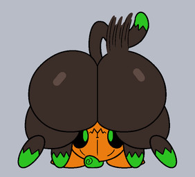 ambiguous_gender big_butt black_body black_outline black_sclera bubble_butt butt dipstick_tail feral food for_a_head glistening glistening_butt green_eyes huge_butt leg_markings looking_at_viewer markings outline plant pumpkin_head rear_view simple_background socks_(marking) solo tail tail_markings thick_thighs slem pumkat domestic_cat elemental_creature felid feline felis flora_fauna food_creature mammal object_head 2023 colored digital_media_(artwork) flat_colors