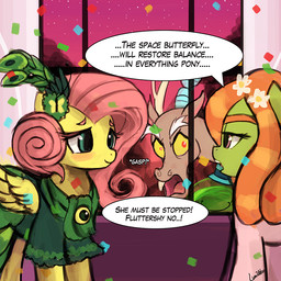 clothing dialogue dreadlocks dress fangs feathered_wings feathers female feral fur green_body green_fur group hair horn male multicolored_hair open_mouth pink_hair purple_eyes red_eyes smile teal_eyes teeth text two_tone_hair wings yellow_body yellow_fur yellow_sclera lumineko friendship_is_magic hasbro my_little_pony mythology discord_(mlp) fluttershy_(mlp) the_smooze tree_hugger_(mlp) chimera draconequus earth_pony equid equine goo_creature horse mammal mythological_creature mythological_equine pegasus pony 1:1 2015 digital_media_(artwork) english_text