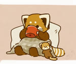 ambiguous_gender bedding black_eyes black_nose blanket brown_body chibi container cup dot_eyes drinking feral kemono mug pillow plushie sipping sitting solo steam shi_nominmin ailurid mammal red_panda 2023 animated no_sound short_playtime webm