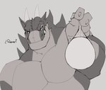 anthro bodily_fluids claws condom cum filled_condom finger_claws genital_fluids horn male muscular muscular_male offering_condom pecs sexual_barrier_device solo chibsarts mythology chiderg dragon mythological_creature mythological_scalie scalie hi_res