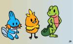 ambiguous_gender anthro black_eyes dancing feathers feral group open_mouth orange_body orange_feathers simple_background smile starter_trio tongue birdcheese nintendo pokemon avian bird generation_3_pokemon lizard mudkip pokemon_(species) reptile scalie torchic treecko 5:3 animated digital_media_(artwork) frame_by_frame low_res short_playtime