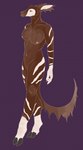 anthro breasts brown_body brown_fur cloven_hooves female fur hooves horn looking_away nipples nude ossicone purple_background simple_background solo standing stripes sabretigris beastars cosmo_(beastars) giraffid mammal okapi 2021 full-length_portrait hi_res portrait