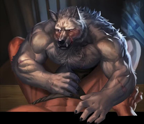 anthro barazoku big_muscles blush bulge claws clothing duo fangs first_person_view fur grey_body grey_fur huge_muscles looking_at_viewer looking_away male male/male muscular muscular_anthro muscular_male pecs scar teeth underwear alphs elden_ring fromsoftware blaidd_(elden_ring) canid canine canis human mammal wolf 2d_animation animated motion_tweening no_sound short_playtime subtle_animation video