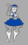 anthro blue_bottomwear blue_clothing blue_hat blue_headwear blue_skirt blue_topwear blue_vest bottom_heavy bottomwear bow_tie clothed clothing crop_top crossdressing curvy_figure derp_eyes eyelashes fangs featureless_feet featureless_hands feet femboy footwear fur gesture grey_background grey_body grey_fur hat headgear headwear huge_thighs knee_highs knee_socks legwear male midriff navel salute school_uniform shirt simple_background skirt socks solo teeth text thick_thighs toony topwear uniform vest white_bow_tie white_clothing white_footwear white_shirt white_socks white_topwear wide_hips thatdawgmurray radiohead modified_bear bear mammal 2024 artist_name digital_drawing_(artwork) digital_media_(artwork) english_text hi_res signature watermark