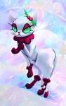 clothing eyelashes eyeshadow female feral fur gloves green_eyes handwear looking_at_viewer makeup red_body red_fur simple_background solo standing white_body white_fur naircat junipurr domestic_cat felid feline felis mammal 5:8 absurd_res hi_res