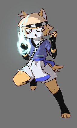 anthro bottomwear clothing fight fighters fighting_pose fire loincloth male martial_arts pose solo e254e canid canine hybrid mammal hi_res