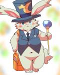 blue_eyes blush bottomless cane hat lagomorph long_ears mammal navel pink_nose rabbit sigenoya solo suit top_hat whiskers
Rating: Safe
Score: 4
User: terminal11
Date: March 29, 2014