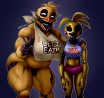 anthro duo feathers female looking_at_viewer machine musclegut muscular muscular_female wire yellow_body yellow_feathers e4hargus five_nights_at_freddy's five_nights_at_freddy's_2 scottgames toy_chica_(fnaf) withered_chica_(fnaf) animatronic avian bird chicken galliform gallus_(genus) phasianid robot 2025 absurd_res hi_res