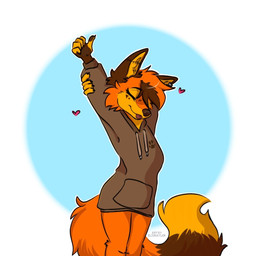 anthro brown_nose clothing eyes_closed female fur hair hoodie orange_body orange_fur solo standing stretching tongue tongue_out topwear elisbatler elis_(elisbatler) canid canine fox mammal hi_res