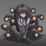 1_eye black_hair blush breasts female grey_body grey_skin hair long_hair looking_at_viewer monster_girl_(genre) nude red_eyes sharp_teeth simple_background smile solo teeth tentacles yellow_sclera klifflod monster_girl_encyclopedia gazer_(mamono_girl_lover) beholder cyclops gazer humanoid mammal monster monstrous_humanoid tentacle_creature 1:1 2019 absurd_res digital_media_(artwork) hi_res signature