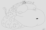 anthro belly big_belly big_breasts blobby breasts female huge_belly huge_breasts hyper hyper_belly hyper_breasts immobile morbidly_obese navel navel_rim nude obese overweight weight_gain joe-anthro joe-awesome93 beastars sheila_(beastars) cheetah felid feline leopard mammal pantherine hi_res monochrome