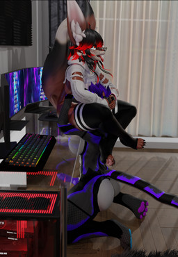 against_surface ahegao anthro breasts clothing collar computer cunnilingus duo electronics female genitals gynomorph gynomorph/female hair intersex intersex/female kneeling kneeling_oral_position legwear looking_pleasured looking_up nipples on_glass oral penis purple_body purple_hair red_hair sex sitting stockings streetwear techwear thigh_highs vaginal firephenix laura_firephenix canid canine felid feline fox mammal 3d_(artwork) digital_media_(artwork) hi_res