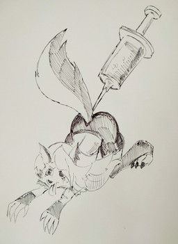 anthro bodily_fluids bottomwear butt clothing female fingerless_gloves gloves handwear leggings legwear liquid solo syringe tears tongue tongue_out topwear pikapika212 hellaverse helluva_boss mythology loona_(helluva_boss) canid canid_demon canine demon hellhound mammal mythological_canine mythological_creature 2023 hi_res traditional_media_(artwork)
