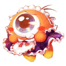 1_eye alternative_fashion ambiguous_gender apron blush bodily_fluids bonnet clothed clothing crying goth gothic_lolita headgear headwear j-fashion lolita_(fashion) maid_uniform simple_background solo tears uniform white_background kirby_(series) nintendo cyclops eye_creature waddle_doo waddling_head 1:1