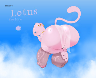 anthro balls big_balls big_butt big_penis blue_eyes blush bodily_fluids bottomwear butt clothing collar day ear_piercing ear_ring femboy flower genital_fluids genitals gold_(metal) gold_collar gold_ear_ring hand_on_face hand_on_own_face heart_symbol huge_balls huge_penis humanoid_genitalia humanoid_penis hyper loincloth looking_back lotus_(flower) male metal_collar penis piercing pink_body pink_ears pink_tail plant precum rear_view ring_piercing small_but_hung solo sweat tail text thick_thighs three-quarter_view translucent translucent_loincloth vein veiny_balls veiny_penis axoarts nintendo pokemon fan_character lotus_(axoarts) generation_1_pokemon legendary_pokemon mew_(pokemon) pokemon_(species) 2026 artist_name character_name digital_media_(artwork) hi_res