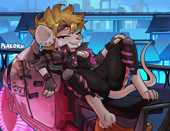 4_toes anthro barefoot black_clothing breasts brown_hair buckteeth camel_toe claws clothing cyberpunk detailed_background ear_piercing ear_ring feet female fingerless_gloves fur gloves grey_body grey_fur hair handwear jacket looking_at_viewer motorcycle outside piercing ring_piercing smile solo spread_legs spreading tail teeth toes topwear vehicle psakorn_tnoi hasbro magic:_the_gathering wizards_of_the_coast greasefang mammal murid murine nezumi_(magic:_the_gathering) rat rodent 2022 digital_media_(artwork) hi_res