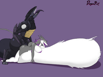anthro balls big_balls big_breasts big_butt big_penis black_body bodily_fluids breasts butt cum cum_inflated_belly cum_inflation cum_inside duo female genital_fluids genitals grey_body huge_balls huge_butt huge_penis huge_thighs hyper hyper_genitalia hyper_penetration hyper_penis inflation machine male male/female multicolored_body nipples penis purple_nipples simple_background tail thick_thighs tongue tongue_out degenpit konami metal_gear metal_gear_rising:_revengeance platinumgames blade_wolf eather robot robot_feral sergal hi_res