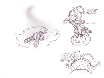 ambiguous_gender anthro anus balls bladder catheter clothing collar crater dialogue feral genitals group internal latex latex_clothing latex_skinsuit male medical_instrument organs penis scientific_instrument skinsuit text tight_clothing urethral krd hasbro my_little_pony mythology alistar_(oc) fizzy_forte_(oc) zeno_(krd) avian chimera draconequus equid equine gryphon horse mammal mythological_avian mythological_creature pony 2023 english_text hi_res sketch nonbinary_(lore)