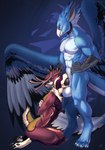 animal_genitalia animal_penis anthro anthro_on_anthro anthro_penetrated anthro_penetrating anthro_penetrating_anthro antlers balls beak big_balls black_penis blue_body blue_feathers cloven_hooves deep_throat duo erection feathered_wings feathers fellatio genitals hands_behind_back hooves horn kneeling male male/male male_penetrated male_penetrating male_penetrating_male muscular muscular_anthro muscular_male neck_bulge nude oral oral_penetration penetration penile penile_penetration penis penis_in_mouth scuted_arms scutes sex tail wings necroizu mythology nynn avian deer gryphon mammal mythological_avian mythological_creature new_world_deer reindeer hi_res