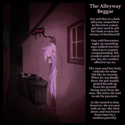 alley anthro blood bodily_fluids building caption dialogue female graffiti graffiti_on_wall hair hand_on_wall long_hair looking_at_viewer question red_eyes solo trash trash_can window ponporio homeless_dog canid canine canis domestic_dog ghost mammal spirit absurd_res hi_res