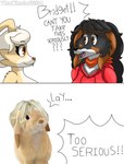 anthro black_body black_fur brown_eyes countershading discussion duo female fur realistic simple_background text white_background thewholof554 too_serious bridget_(thewholof554) layla_(thewholof554) canid canine canis collie domestic_dog herding_dog lagomorph leporid mammal pastoral_dog rabbit rough_collie sheepdog hi_res