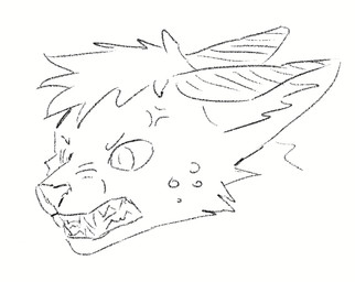 angry fur grin hair male markings open_mouth side_view simple_background smile solo spots spotted_body spotted_fur teeth r0hcp felid feline mammal serval digital_media_(artwork)