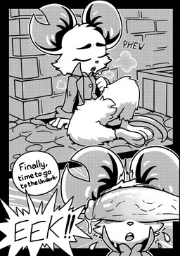2_panel_comic anthro barefoot big_ears big_penis bodily_fluids bottomless bottomless_anthro bottomless_female breath cheek_tuft clothed clothing crotch_tuft duo exhausted eyelashes eyes_closed facial_tuft feet female female_anthro genital_fluids genitals hairless_tail half-erect humanoid_genitalia humanoid_penis imminent_sex jacket male notched_ear offscreen_character outside penis penis_covering_eyes penis_on_face precum presenting presenting_penis questionable_consent sitting spread_legs spreading steam steaming_body surprised sweat tail text topwear tuft vest paperbagnsfw mina_the_hollower yacht_club_games mina_(mina_the_hollower) ambiguous_species mammal mouse murid murine rodent 2026 absurd_res comic digital_drawing_(artwork) digital_media_(artwork) english_text hi_res monochrome