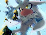 5_fingers anthro biped black_nose blue_sky chest_tuft clothing fingers flying fur gloves grey_body grey_fur handwear looking_up male outside quills_(anatomy) raised_arm rock sky sky_background solo teeth telekinesis tuft white_clothing white_gloves white_handwear yellow_eyes lenmue0 sega sonic_the_hedgehog_(series) silver_the_hedgehog eulipotyphlan hedgehog mammal 2014 digital_drawing_(artwork) digital_media_(artwork) shaded