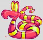 2014 feral grey_background hauntzor red_body reptile scalie signature simple_background snake solo teeth toony yellow_body yellow_eyes