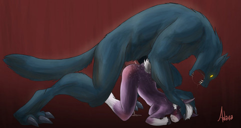 2012 3_toes ass_up balls barefoot biceps big_claws breasts canine claws equine erection female fur glowing_eyes grey_fur head_grab horse humanoid_penis interspecies lying male mammal markings mistressadaira muscles nude on_front paws penetration penis plain_background purple_fur red_background saliva sex sharp_teeth side_view size_difference socks_(marking) straight teeth vaginal vaginal_penetration were werewolf
Rating: Explicit
Score: 6
User: furmann
Date: October 03, 2013