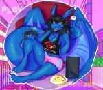 anthro bottomwear breasts claws clothing controller electronics feet female food game_console game_controller hair holding_controller holding_game_controller holding_object looking_at_viewer non-mammal_breasts open_mouth pants pizza playstation_console playstation_controller playstation_logo ps4_console question_mark shirt shorts solo tail talons tank_top toes topwear wings wireless_controller amethystdust atlus dualshock dualshock_4 megami_tensei megami_tensei_persona mythology playstation playstation_4 sega sony_corporation sony_interactive_entertainment jv dragon mythological_creature mythological_scalie scalie