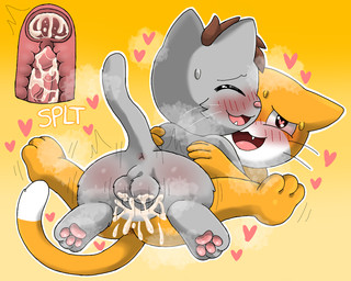 animal_genitalia animal_penis anthro anthro_on_feral anus balls bestiality biped black_eyes blush blush_lines bodily_fluids brown_hair canine_genitalia canine_penis cum cum_in_uterus cum_in_vagina cum_inside cutaway dipstick_tail duo ejaculation erection eyes_closed fangs female feral fur genital_fluids genitals grey_body grey_fur grey_tail hair hand_on_back heart_eyes heart_symbol hug internal knot knotted_penis knotting lying male male/female markings motion_lines on_back on_top open_mouth orange_background orange_body orange_fur pawpads paws penis pink_nose quadruped simple_background sweat sweatdrop tail tail_markings teeth text tongue_showing uterus vaginal vulva whiskers white_tail_tip conditional_dnp frchpk scratch_(application) scratch_cat tiberius_magnus domestic_cat felid feline felis mammal 2026 shaded
