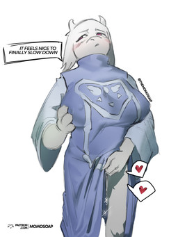 anthro blush bodily_fluids clothing female fur genital_fluids half-closed_eyes horn long_sleeves narrowed_eyes purple_eyes robe solo speech_bubble text vaginal_fluids white_body white_fur momosoap undertale undertale_(series) toriel bovid caprine goat mammal monster 3:4 absurd_res digital_media_(artwork) english_text hi_res url