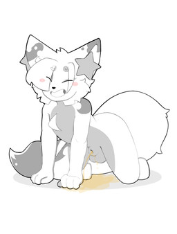 all_fours animal_genitalia anthro balls blush bodily_fluids eyes_closed femboy fur genital_fluids genitals male nude peeing sheath smile solo tail urine urine_stream watersports bluchyccheese bluchy canid canine fox mammal greyscale hi_res monochrome