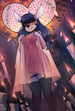 amber_eyes anthro big_breasts blush breasts candle cathedral chapel church clothed clothing detailed_background dress dutch_angle female front_view hair hand_on_breast legwear medium_breasts navel silk solo stained_glass thigh_highs translucent translucent_clothing veil wide_hips foxinshadow aldea_(character) deer humanoid mammal new_world_deer white-tailed_deer 2020 alternate_version_at_source digital_media_(artwork) hi_res shaded